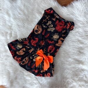 Black & Orange Velvet Spooky Halloween Dog Dress
